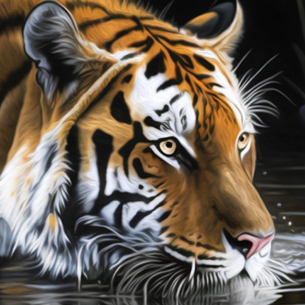 Tiger Watercolor Illustration Art Oil Painting Print - Picture 2 of 4